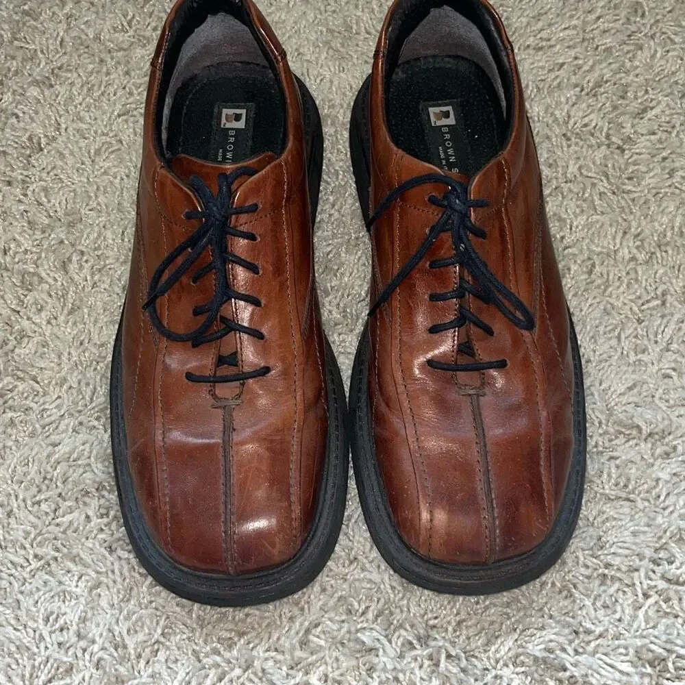 Brown Shoe Co Mens Shoes ITALY Made Genuine Leather Brown Lace Up Mens 12
